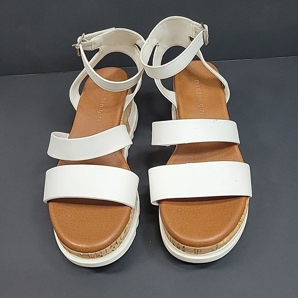 Madden Girl White Platform Sandals Womens Size 8 Ankle Strap Cork